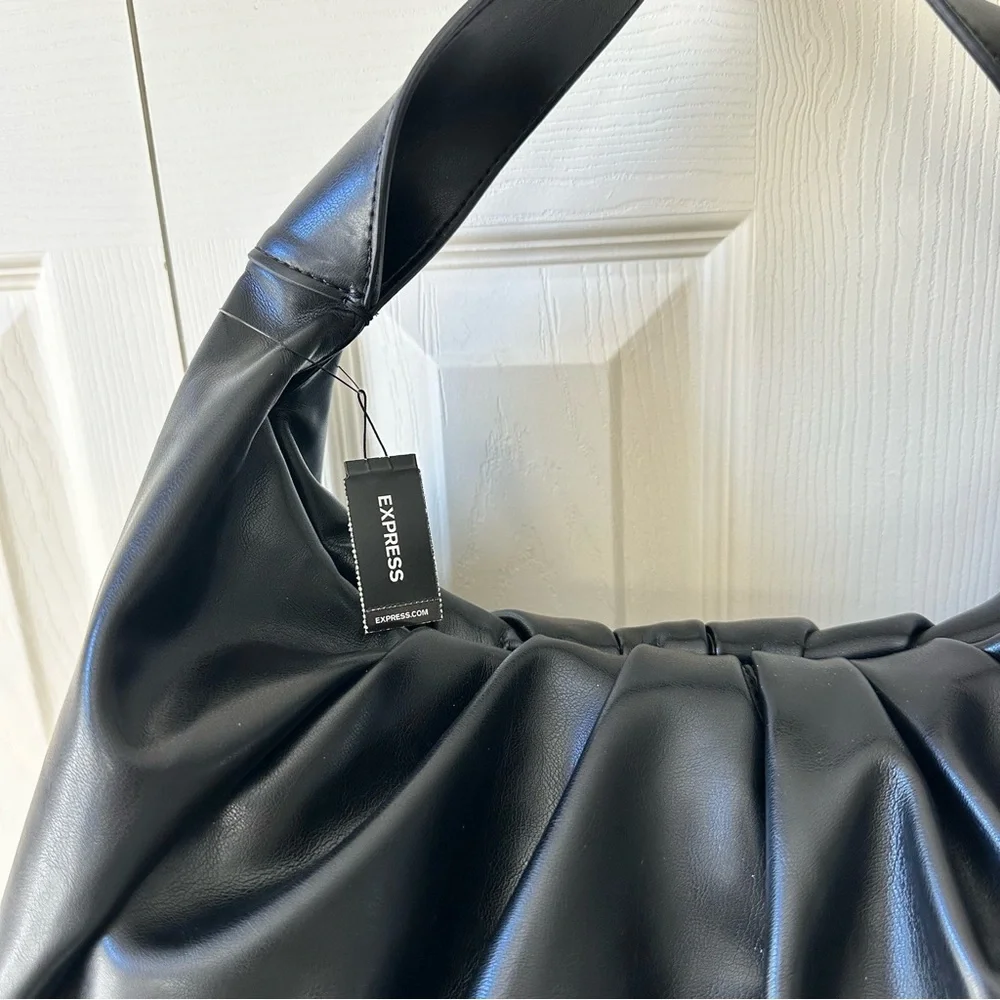 Express Slouched Hobo Handbag Runch Shoulder Bag Black Faux Leather - Picture 5 of 8